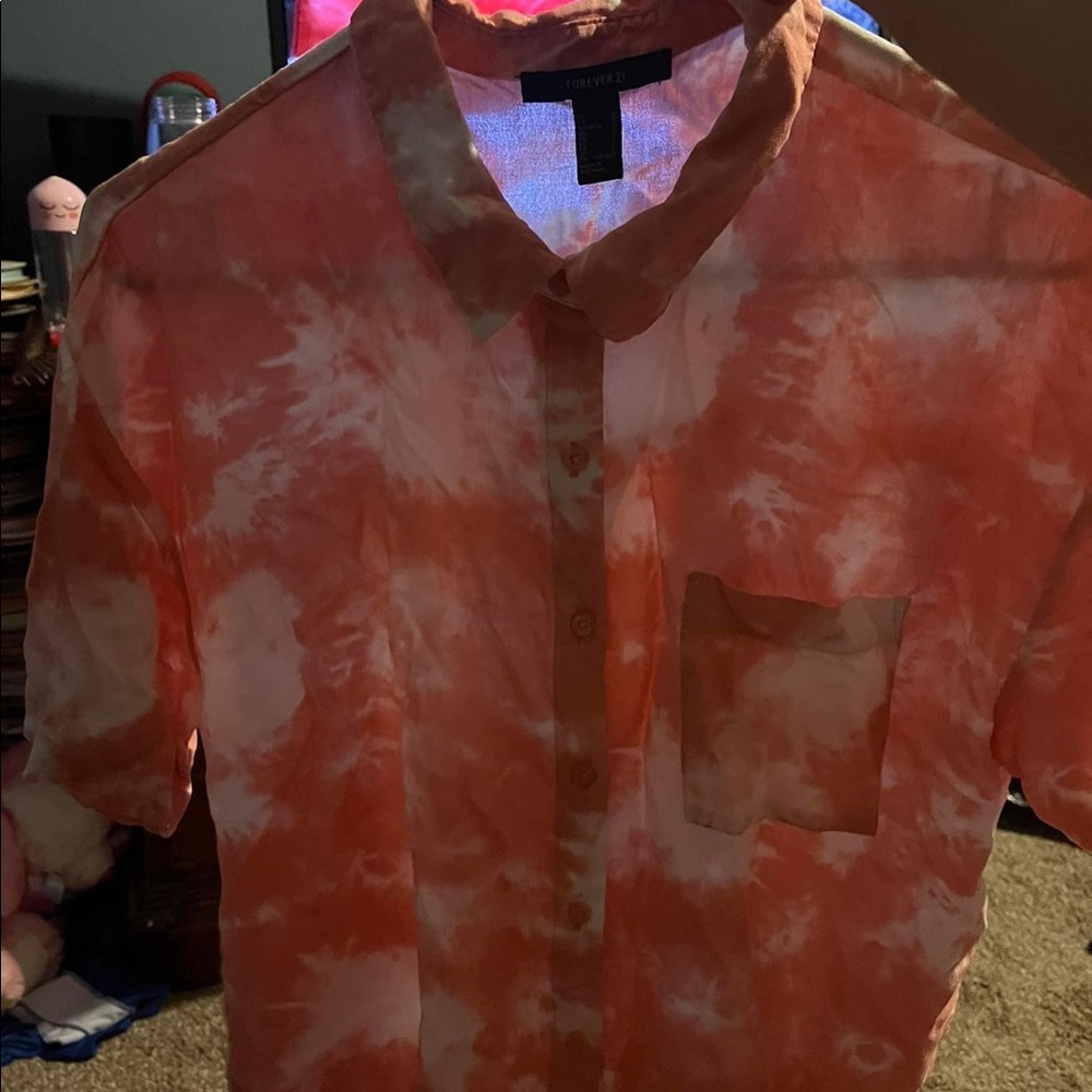 Peach and white button up crop top